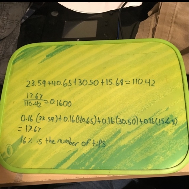 James works as a waiter. He served meals with bills of 23.59, 40.65, 30.50, and 15.68. If-example-1