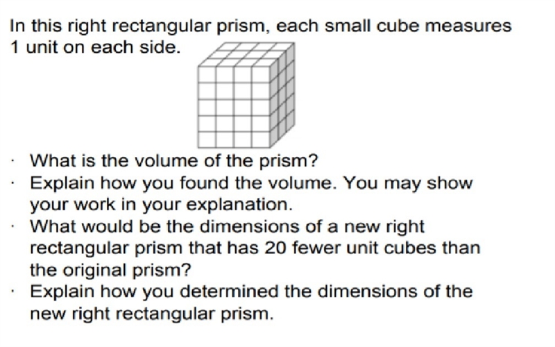 what would be the dimensions of a new right rectangular prism that has 20 fewer unit-example-1