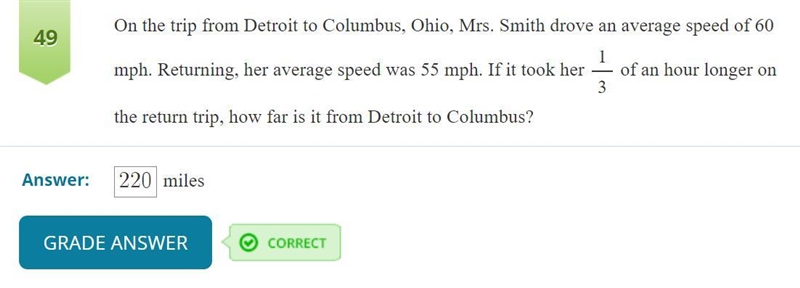 On the trip from Detroit to Columbus, Ohio, Mrs. Smith drove an average speed of 60 mph-example-1