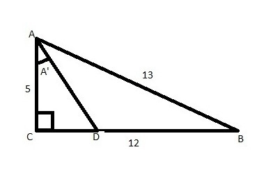 In a right triangle ΔABC, the length of leg AC = 5 ft and the hypotenuse AB = 13 ft-example-1