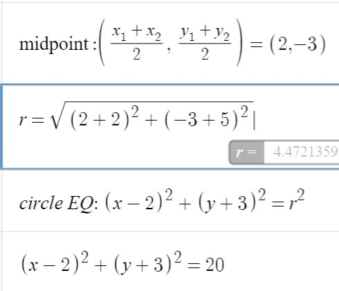 Find an equation of the circle whose diameter has endpoints (-2,-5) and (6,-1)-example-1