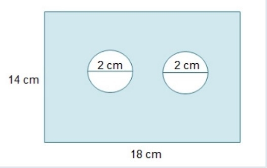 A piece of cardboard has two circles punched out of it. What is the approximate area-example-1