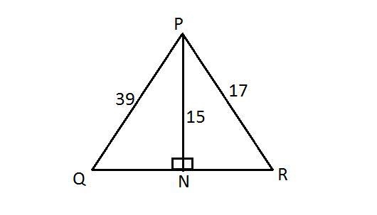 In the △PQR, PQ = 39 in, PR = 17 in, and the altitude PN = 15 in. Find QR.-example-1