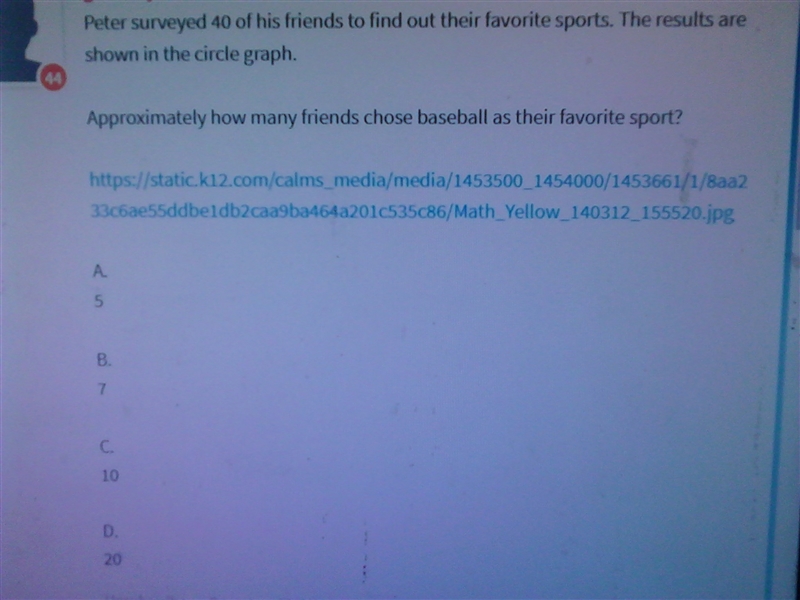 Peter surveyed 40 of his friends to find out their favorite sports. The results are-example-1