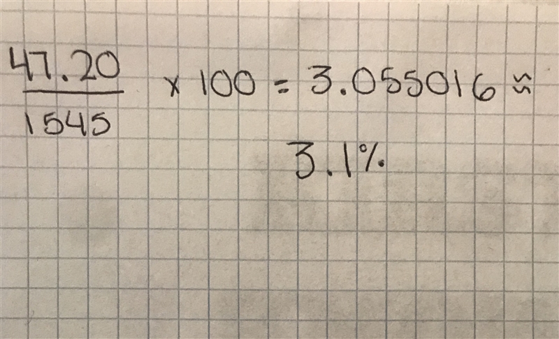 jada typically earns 1545 of which 47.20 is spent on electricity.what percent of Jada-example-1