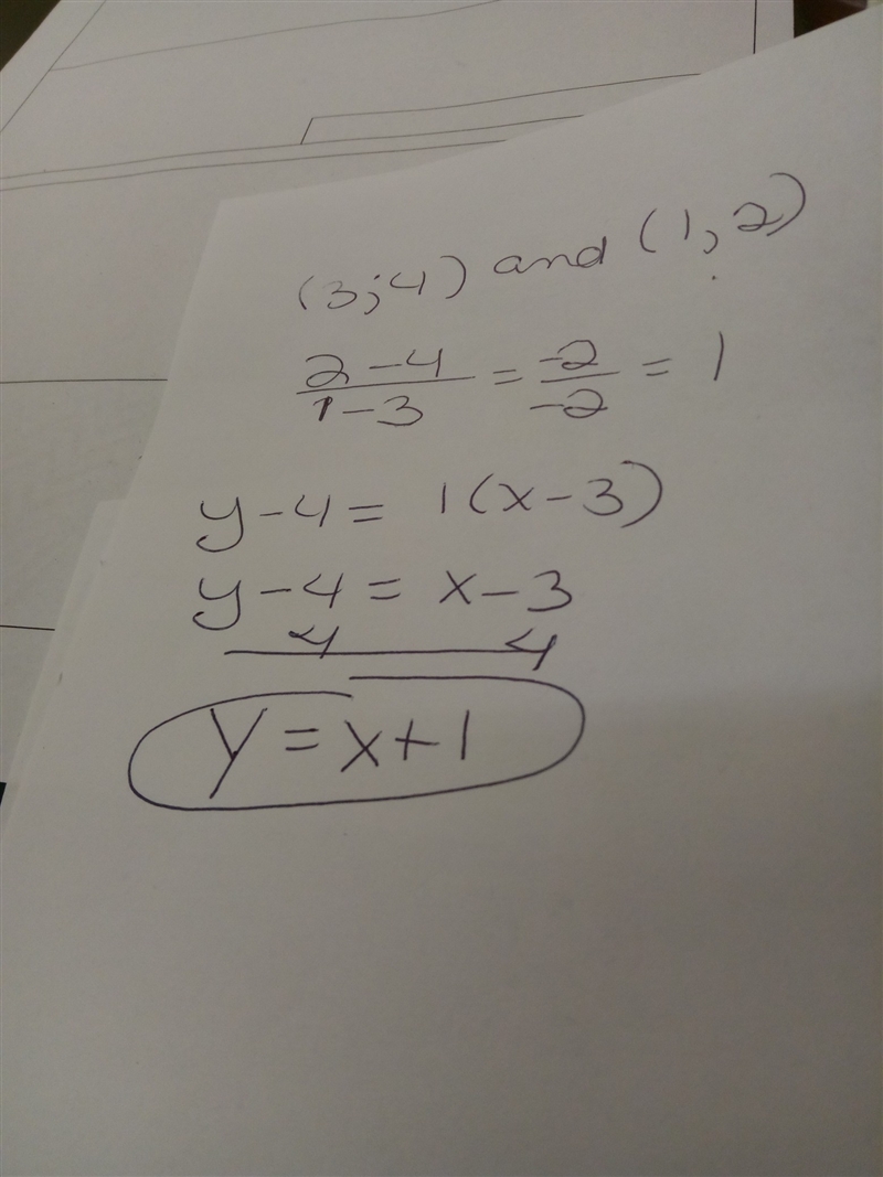 Find an equation of the line that passes through the points (3, 4) and (1, 2). a.) using-example-1