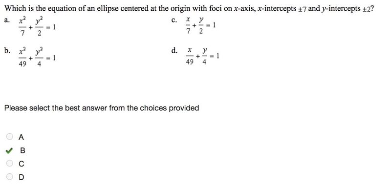 Which is the equation of an ellipse centered at the origin with foci on x-axis, x-example-1