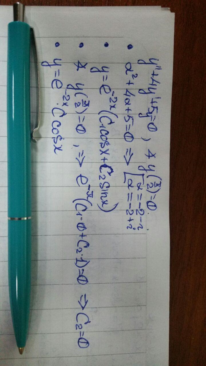 Find the solution of the initial value problem y''+4y'+5y y(pi/2)=0-example-1