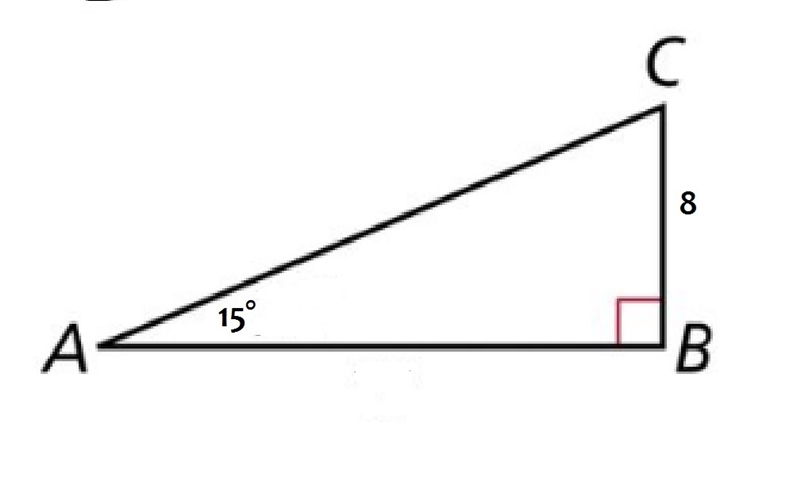 The measure of angle a is 15 and the length of side bc is 8 what are the lengths of-example-1