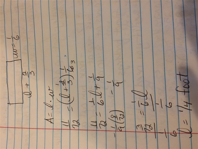 When the length of a rectangle with a width of 1/6 foot was increased by 2/3 foot-example-1