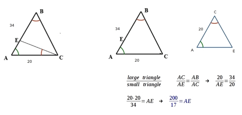 Try this please, it's about a similarity between triangles and there's some rule I-example-1