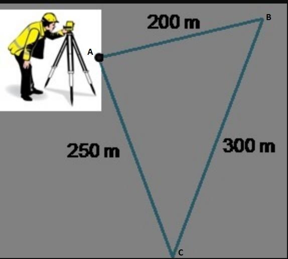 A surveyor measures the lengths of the sides of a triangular plot of land. What is-example-1