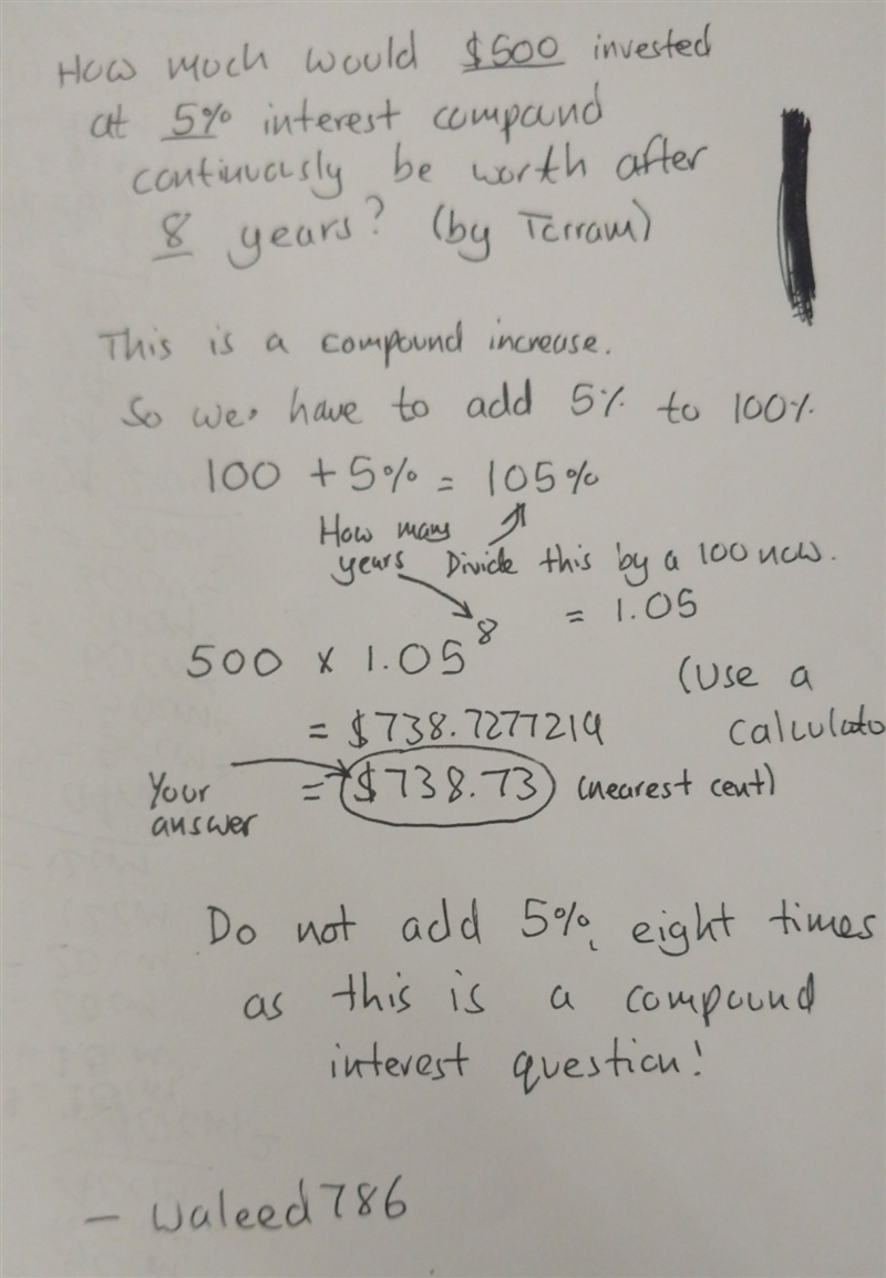 how much would $500 invested at 5% interest compounded continuously be worth after-example-1