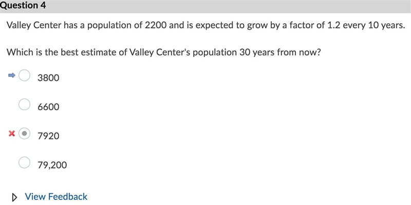 Valley Center has a population of 2200 and is expected to grow by a factor of 1.2 every-example-1