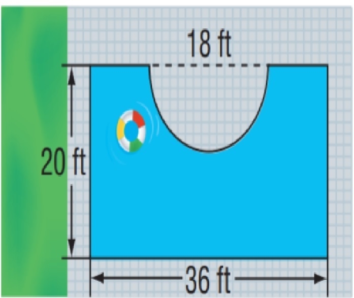 The diagram below gives the dimensions of a swimming pool. 18 ft , 20ft, 36ft (c) What-example-1