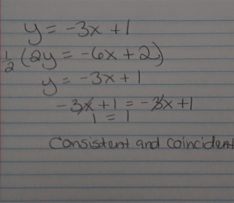 Is the system of equations is consistent, consistent and coincident or inconsistent-example-1