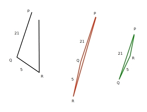 2. If PQ = 21 cm and QR = 5 cm, then what are the possible lengths for PR so that-example-1