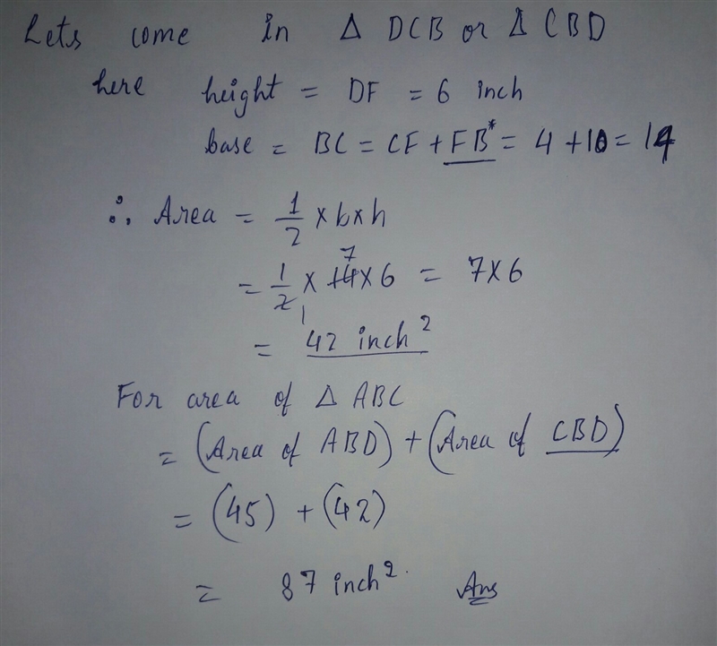 Find the area of triangle ABC by finding the area of triangle ABD plus the area of-example-2