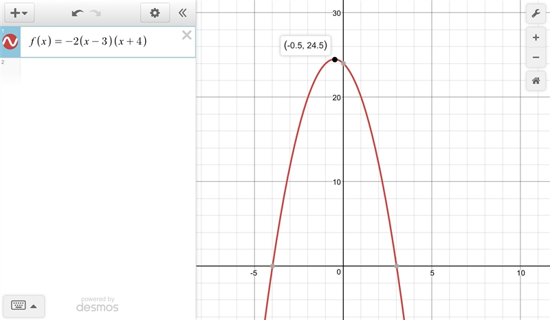 What is the domain and range of y=-2(x-3)(x+4)-example-1