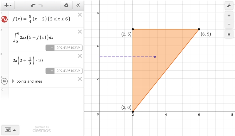 Find the volume of the solid generated by revolving the region enclosed by the triangle-example-1