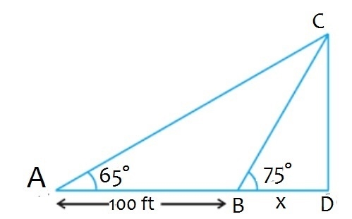 A student measures the angle of elevation of a cloud to be 65° at point A. Then the-example-1