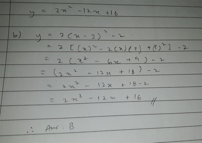 PLEASE HELP!! No Bots!!! ASAP A. Y=(×-3)^2+16 B. Y=2(x-3)^2-2 C. Y=2(x-12)^2+16 D-example-1