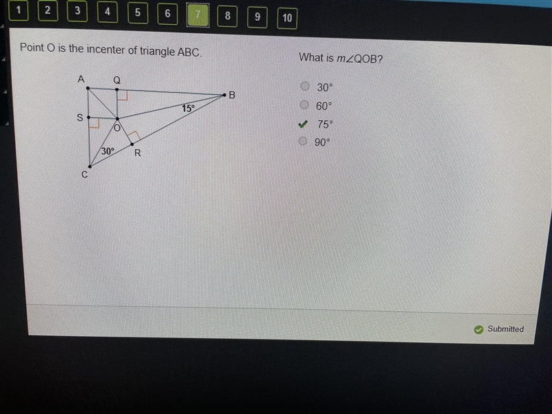 Point O is the incenter of triangle ABC. What is m-example-1