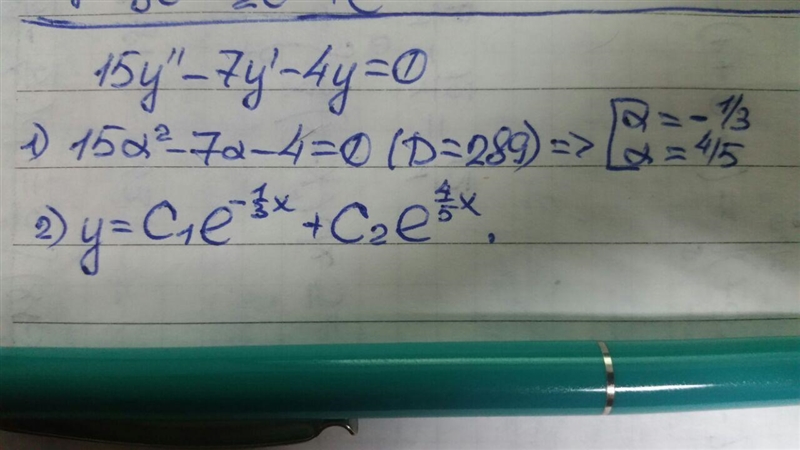 Find the general solution of the given second-order differential equation. 15y'' − 7y-example-1