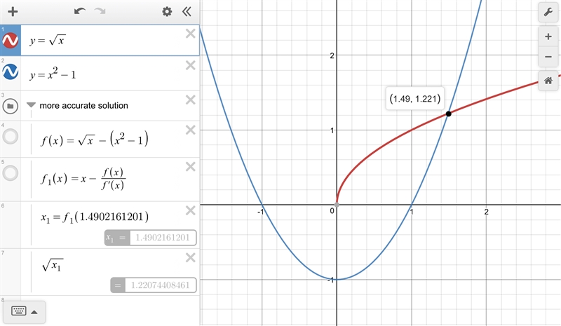 Consider the equations y = √x and y = x^2 - 1 The The system of equations is equal-example-1