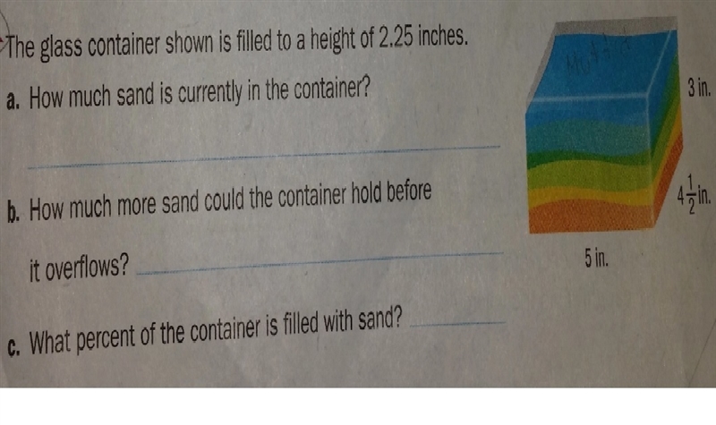 The glass container is filled to a height of 2.25 inches. What percent of the container-example-1