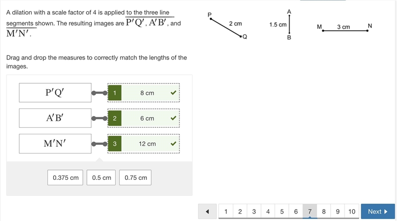 A dilation with a scale factor of 2 is applied to the three line segments shown. The-example-1