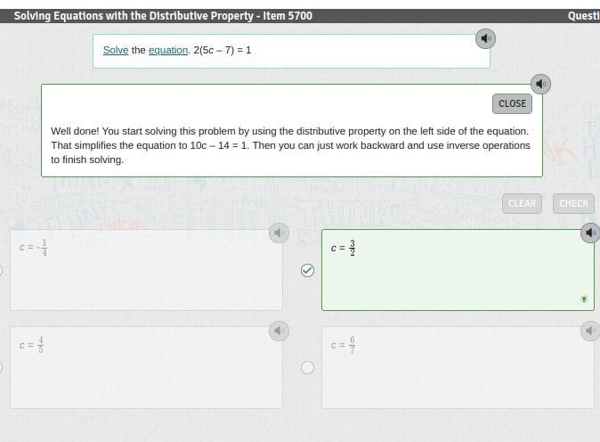 Distributive Property: 2(5c-7)=1-example-1