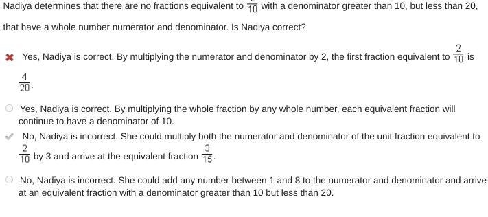 Nadiya determines that there are no fractions equivalent to 2/10 with a denominator-example-1