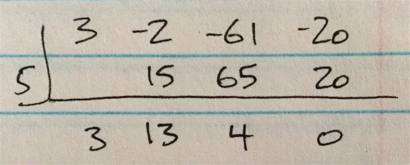 Divide 3x^2 -2x^2 -61x -20 by x -5-example-1