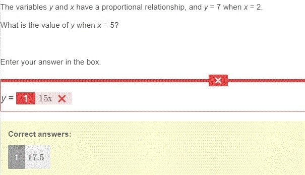 The variables y and x have a proportional relationship, and y = 7 when x = 2. What-example-1