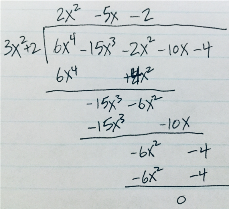 What is the quotient (6x4 − 15x3 − 2x2 − 10x − 4) ÷ (3x2 + 2)? (6 points)-example-1