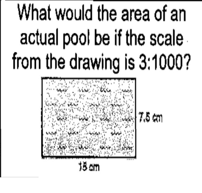 What would the area of an actual pool be the scale from the drawing is 3:1000-example-1