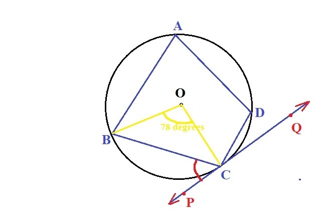 In the circle, mBC=76degrees. The diagram is not drawn to scale. What is m angle BCP-example-1