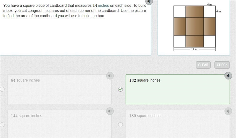 You have a square piece of cardboard that measures 14 inches on each side. To build-example-1