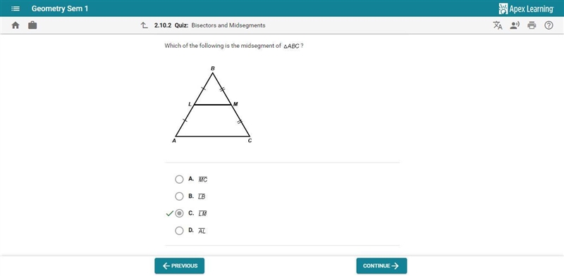 Which of the following is the midsegment of abc Help me please-example-1