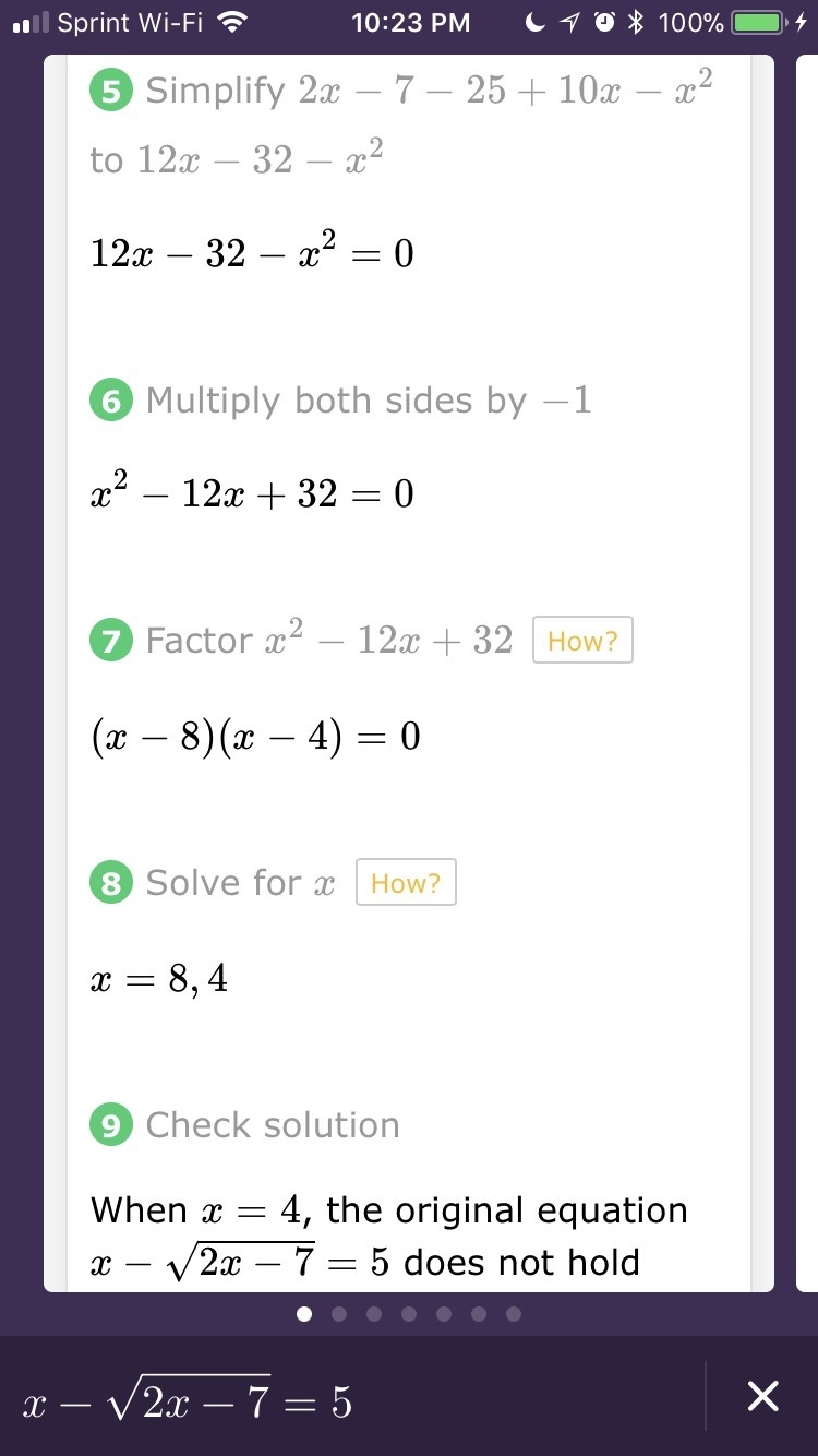 I need help solving this: x- √(2x-7) = 5-example-2