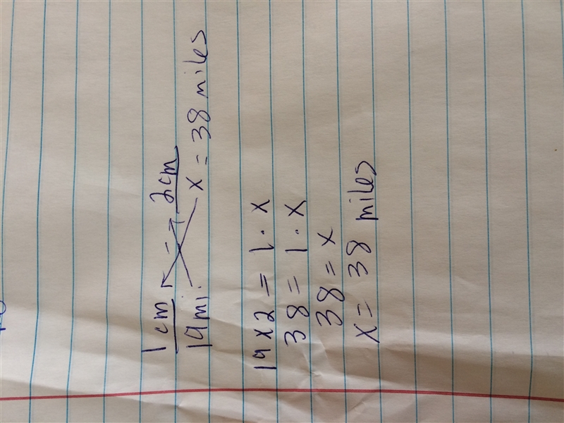 On a map, the distance from Akron to Cleveland measures 2 centimeters. What is the-example-1