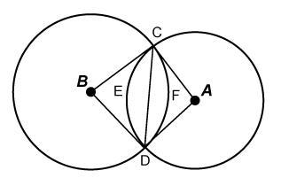 Find the area created by the overlapping circles given the following information. Circle-example-1