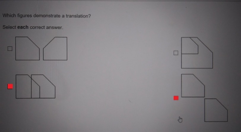 Which figures demonstrate a translation?-example-1