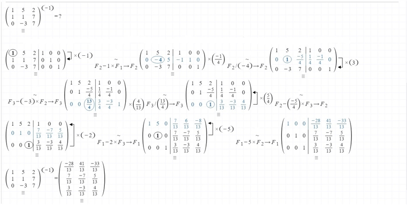 Find the inverse of this 3x3 matrix. [1 5 2] [ 1 1 7] [0 -3 7]-example-1