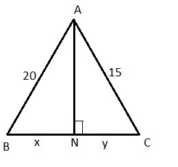 In ΔABC,AB = 20 cm, AC = 15 cm. The length of the altitude AN is 12 cm. Prove that-example-1