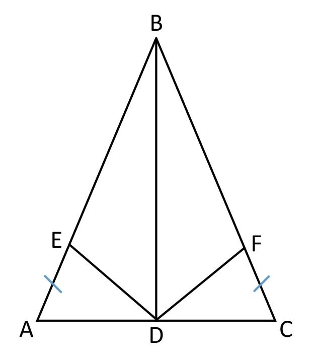 Given: ∆ABC, AB = CB BD − median to AC E∈ AB ,F∈ BC AE = CF Prove: △ADE ≅ △CDF ΔBDE-example-1