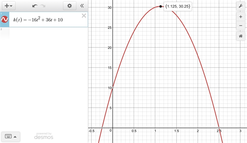 A ball is thrown into the air with an upward velocity of 36 ft/s. Its height h in-example-1