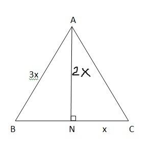 Segment AN is the altitude to side BC in ΔABC. If AB = 3NC and AN = 2NC, prove that-example-1