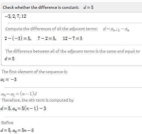 Which sequence is ARITHMETIC? A) {0, 1, 4, 9,...} B) {0, 4, 7, 11,...} C) {-3, 2, 7, 12,...} D-example-1